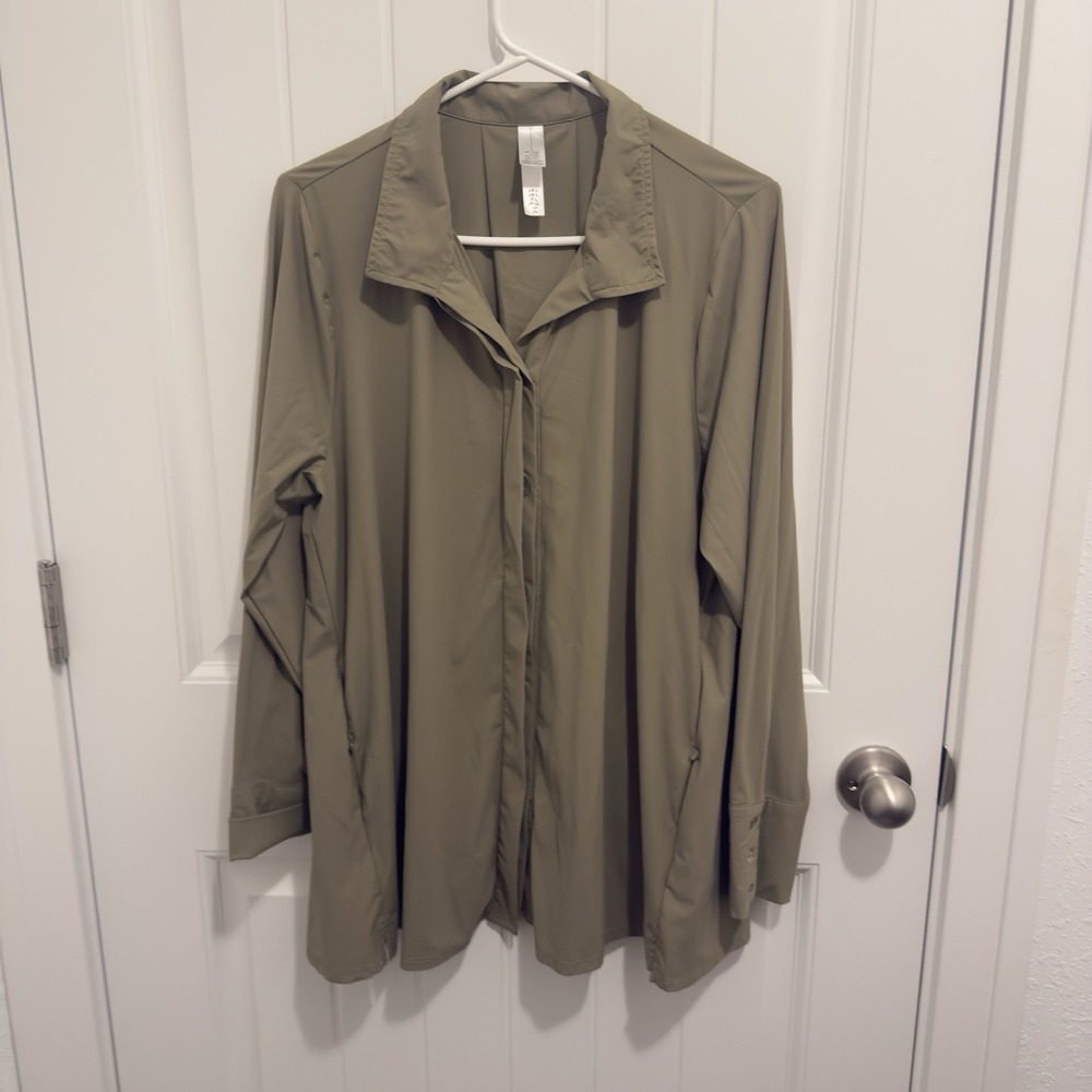 Marla Wynne Women's Long Sleeve Button Up Army Green Blouse Size L
